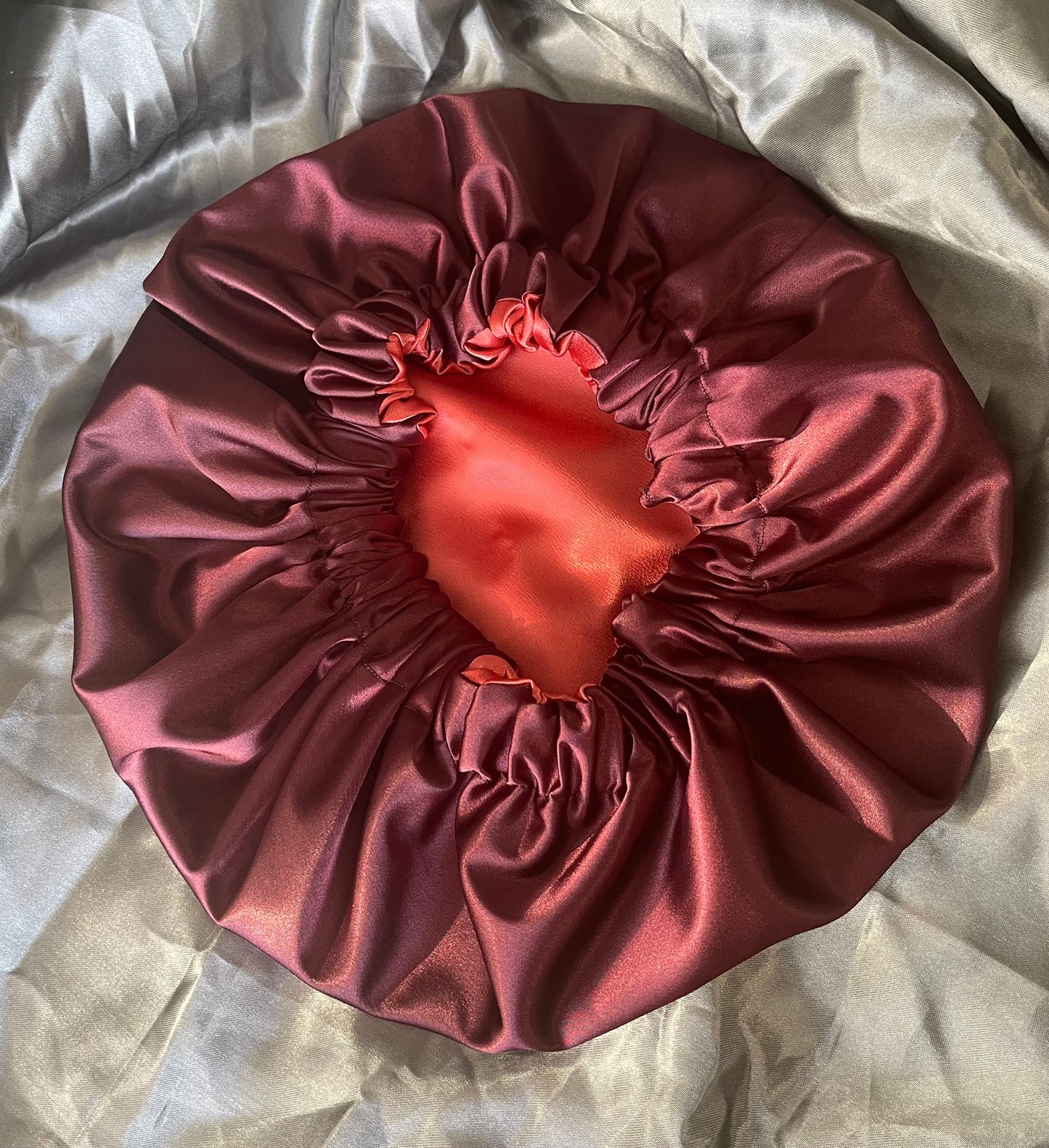 "Raspberry Peach" Reversible Satin Bonnet