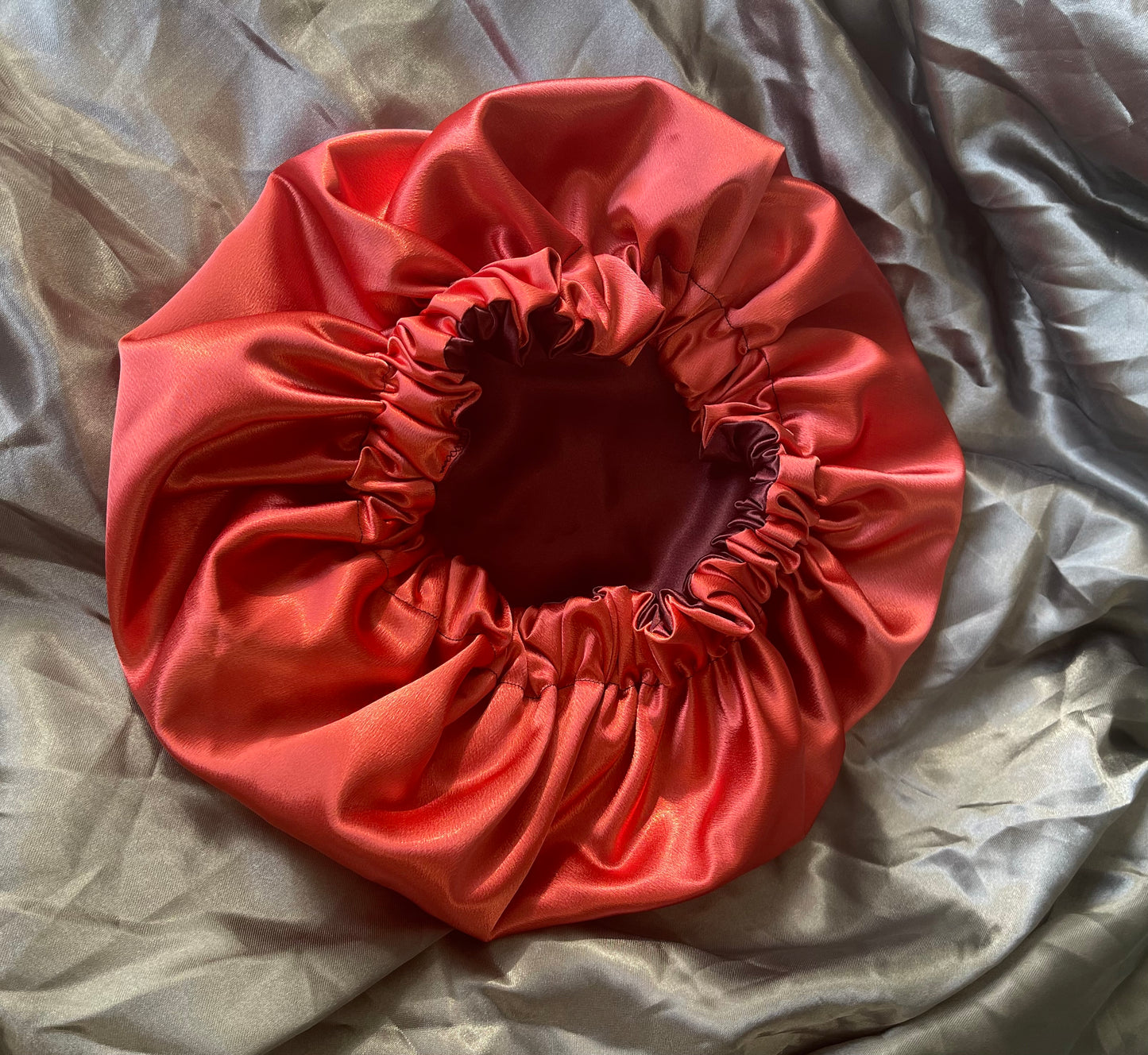 "Raspberry Peach" Reversible Satin Bonnet