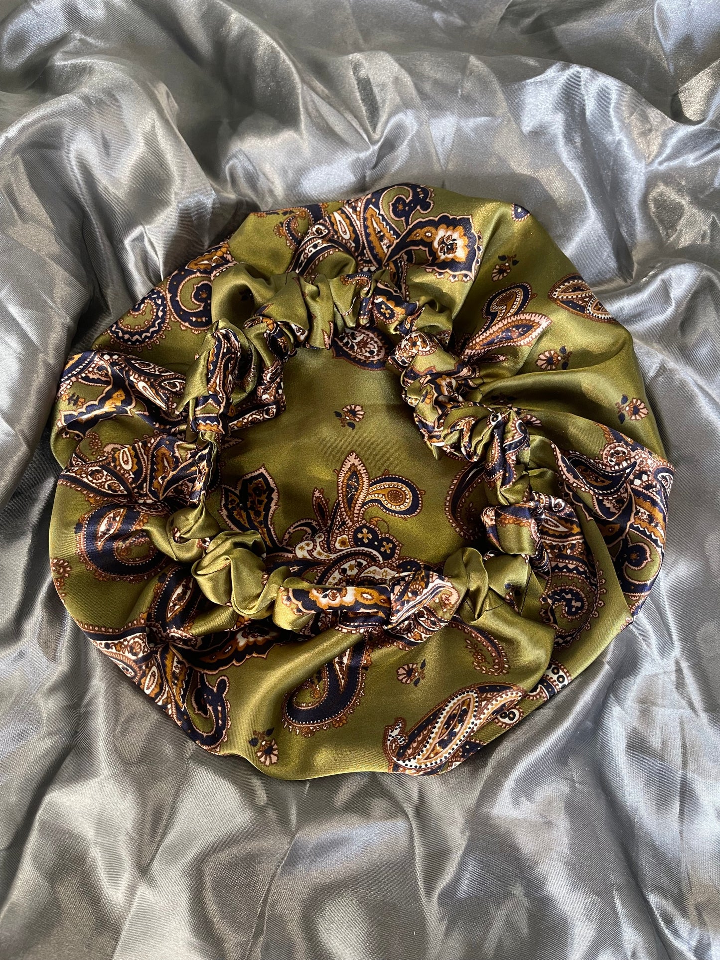 Green Paisley Satin Bonnet