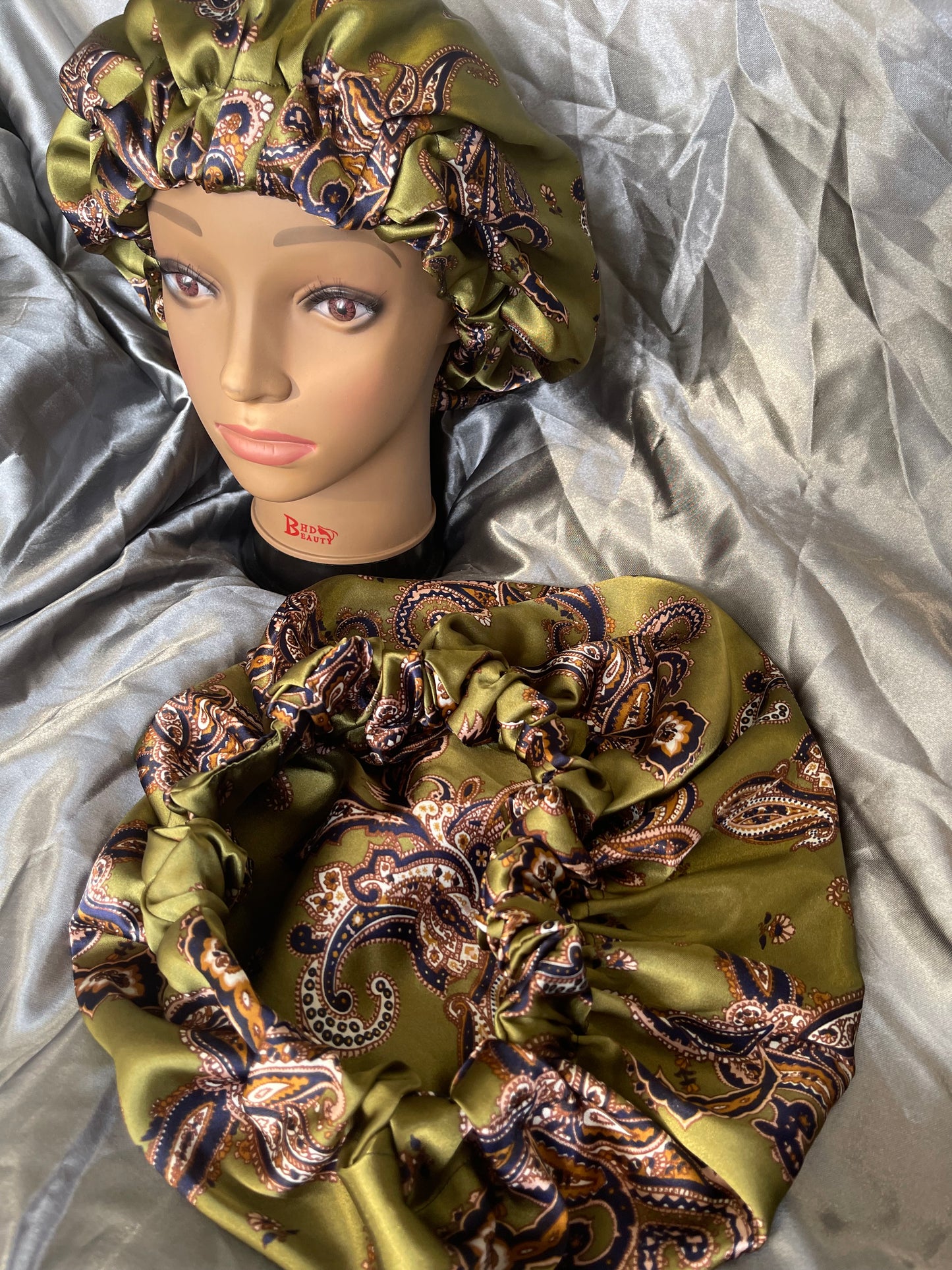 Green Paisley Satin Bonnet